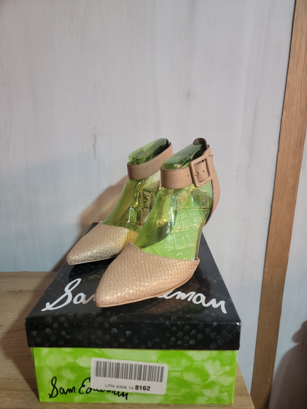 Sam Edelman Nude Pointed Toe Ankle Strap Pumps